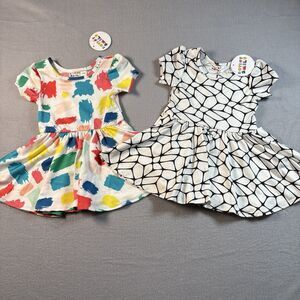 Dot Dot Smile Girls Dress Bundle NET 6-12 Months Skater Paint Black White Lot 2